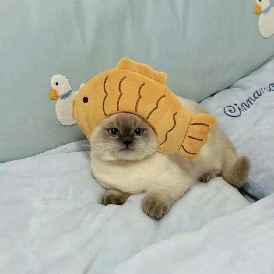 

Pet Cute Fish Head Cat Hat Plush Elastic Winter Puppy Kitten Knitted Hat Party Role Playing Decoration Cat Supplies