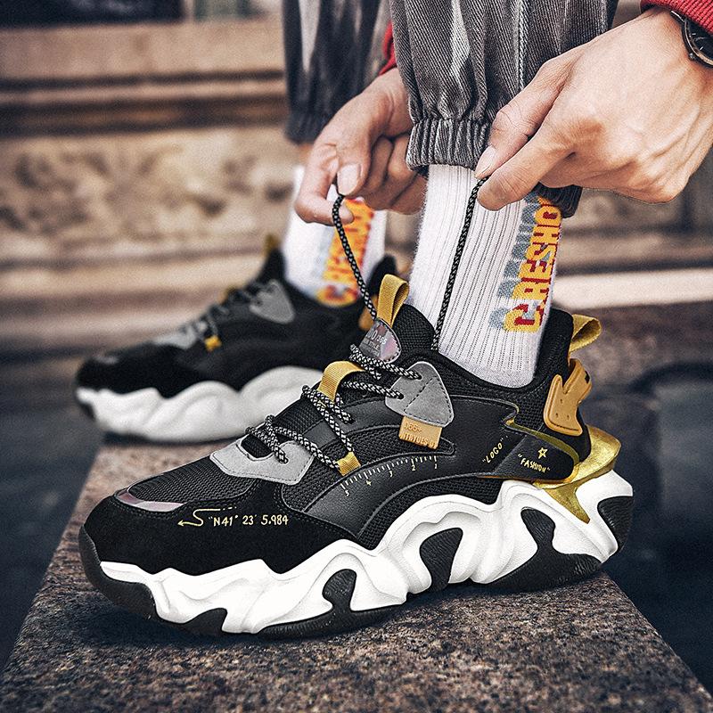 Mens Sneakers Dad Shoes Large Size Country Night Tide Light Running Shoes Casual Wave Bottom Shock Absorption