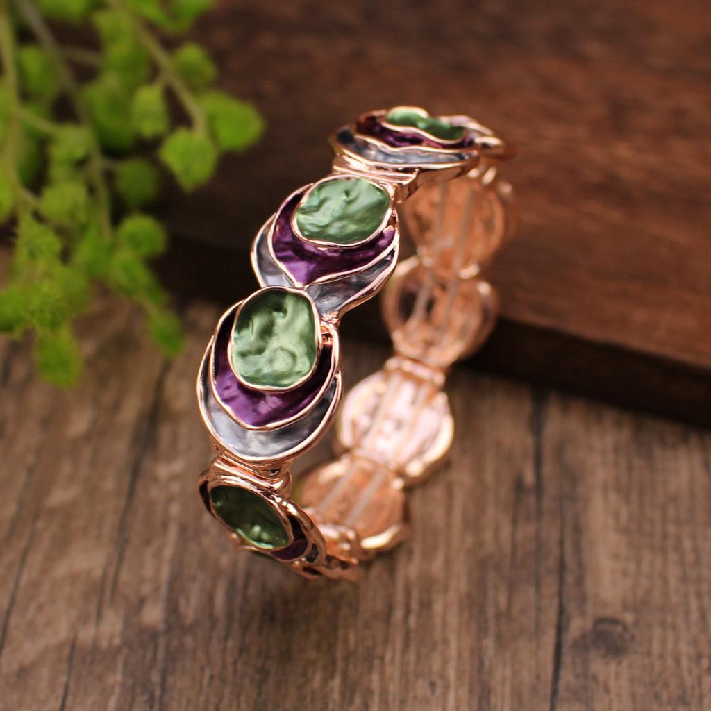 Color Painting Oil Three-layer Round Cake Elastic Bracelet, Fashionable and High-end Women's Versatile Round Cake Bracelet