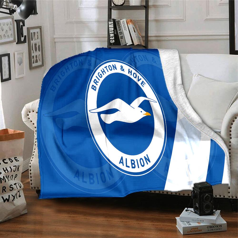 Brighton & Hove Albion Crest Flannel Blanket, Soft Polyester, Modern Design, All-Season for Camping, Travel, Gifts for holidays or birthdays