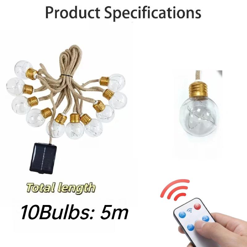 10/16/24 Bulbs Solar String Lights Outdoor Vintage Rope 8 Lighting Modes Garden Lights for Patio Balcony Yard Decor Waterproof and Durable