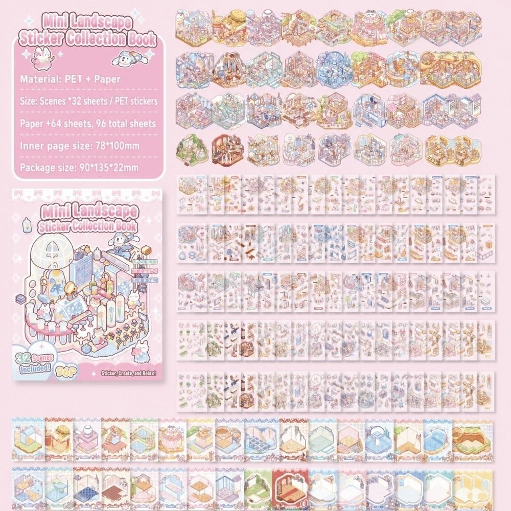 Immersive 3D Scene Stickers 3D DIY Sticker Book Portable Cartoon Stickers  For Students