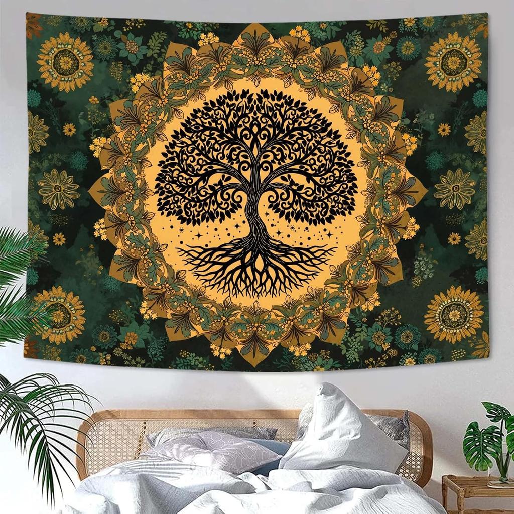Life Tree Tapestry Retro Bohemian Mandala Tapestry Suitable For Bedroom Decoration With a Retro Style