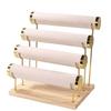 Golden Solid Wood Velvet Jewelry Display Stand - Four-Tier Rack for Bracelets, Watches, Bangles, and Accessories
