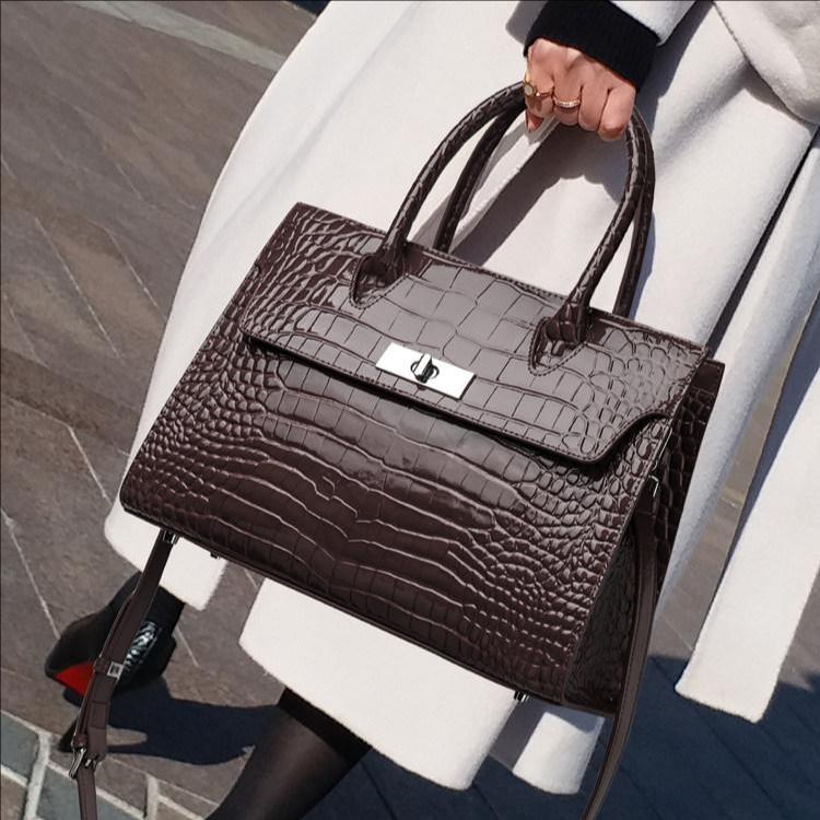 Elegant Coffee Croco-Embossed Cowhide Tote Bag – Stylish & Practical for Travel