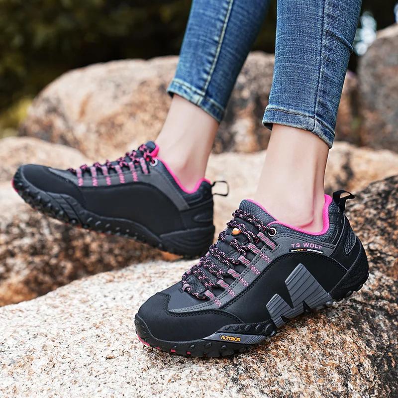 Autumn Winter High Quality Women's Hiking Shoes Rock Climbing Genuine Leather Waterproof Outdoor Sports Trekking Sneakers Woman
