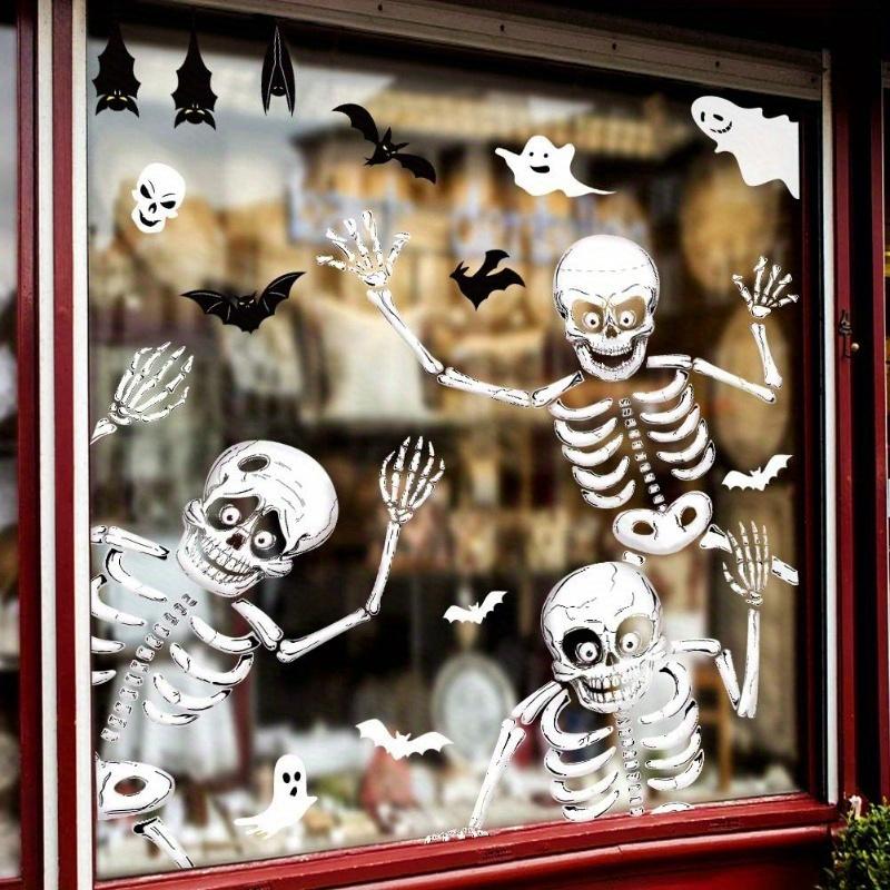 4er-Pack Halloween Skelett Fensteraufkleber, PVC statische Aufkleber für Halloween Party Dekoration, wiederverwendbare Fenster- und Wanddekoration