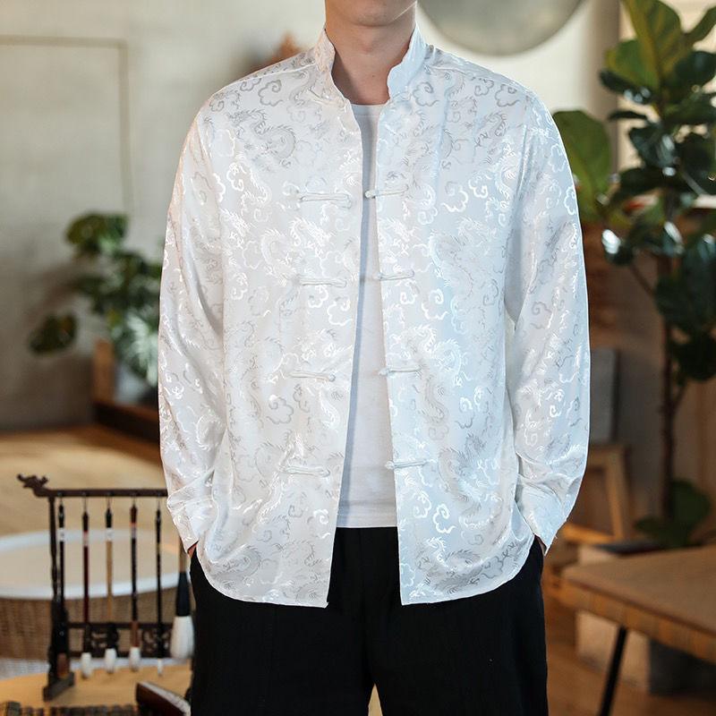 Herren Große Seiden Tang Anzug Jacke - Lockerer Schnitt, Chinesischer Stil, Stehkragen.
