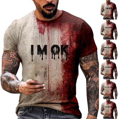 Halloween T Shirt Men's Casual Round Neck Blood Splatter Pattern Tops Horror Bloody Printed Short Sleeve Tops