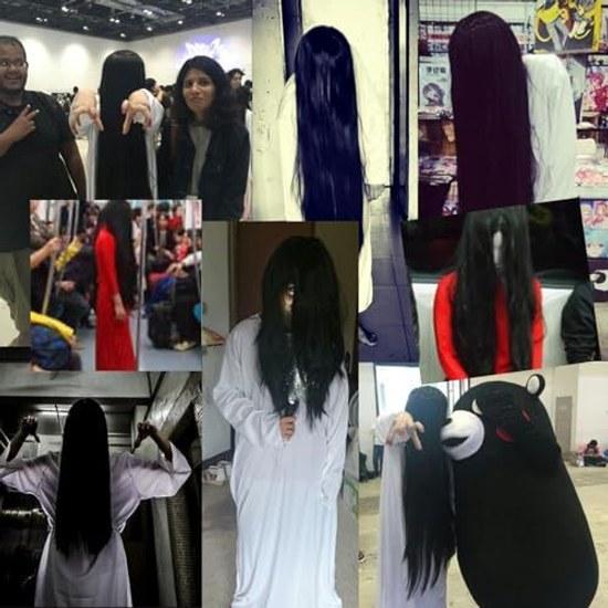DECEED Sadako Cosplay Costume Ghost Haunted House Joke Outfit Halloween Unisex Robe + Wig Set (white Size L)