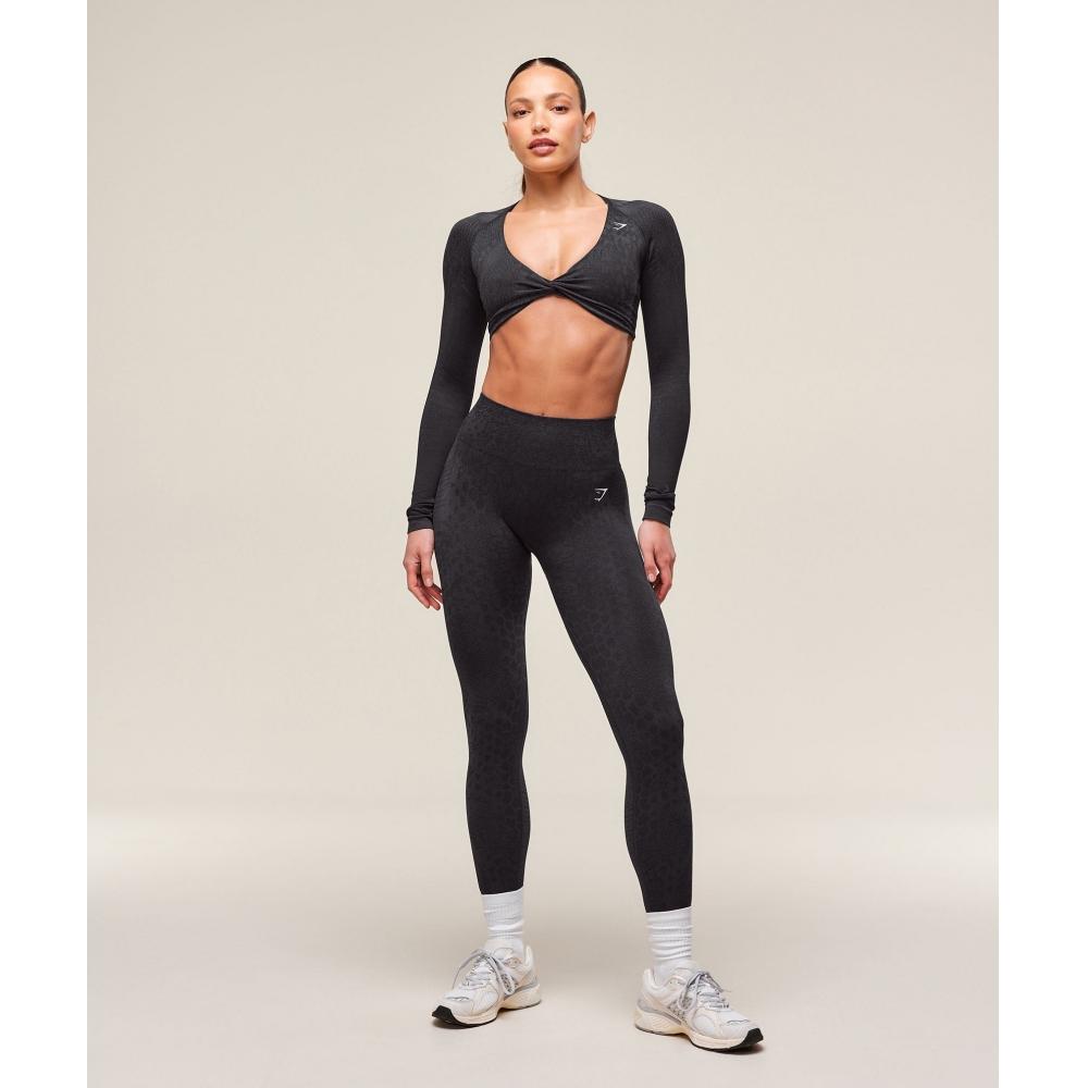 Gymshark Adapt X Whitney Animal Seamless Long Sleeve Top Black Asphalt Grey B3b2j Bc3d