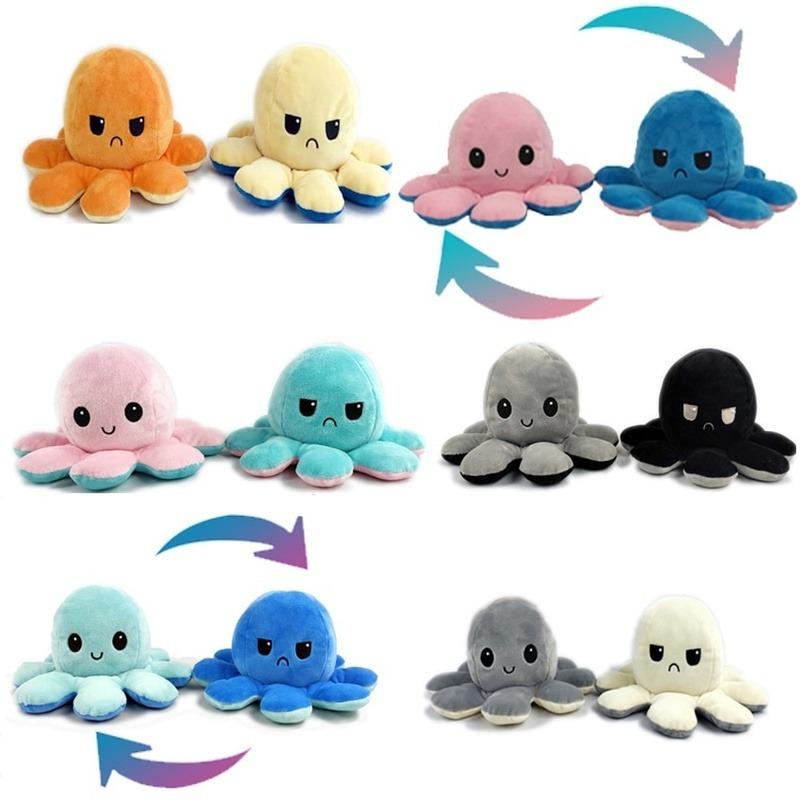 1pcs Cute Flip Octopus Stuffed Plush Doll Different Sides To Show Different Moods Soft Simulation Reversible Plush Toy for Kids