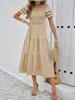 2024 Women Summer V Neck Short Sleeve Solid Color Dress European American Style Diyun Spring Fashion