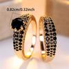 Crystal Female Purple Black Blue Zircon Round Stone Ring Set Vintage Gold Color Bridal Wedding Jewelry For Women