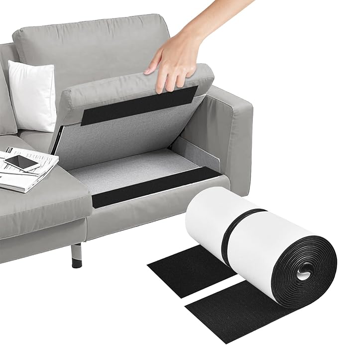 1set Wide Hook and Loop Tape with Adhesive, Nylon Self Adhesive Heavy Duty Strips Fastener for Sofa, Keep Couch Cushions from Sl