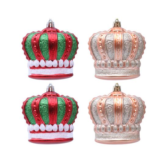 2 Pcs Christmas Crown Ornaments Vintage Style Plastic Red Green/Goldem Royal Crown Ornament for Xmas Tree Window Shop Home Holiday Decor