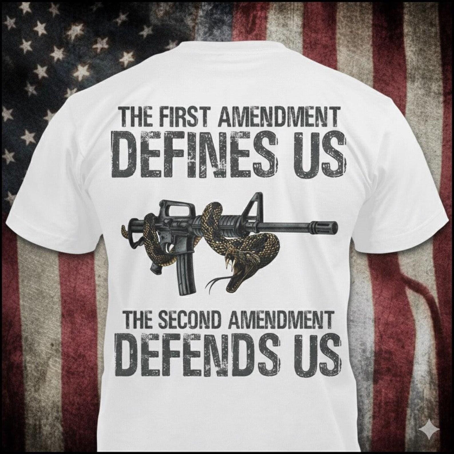 First Amendment Defines Second Defends - Distressed Rifle Snake T-Shirt: Patriotic Gun Rights 3XL