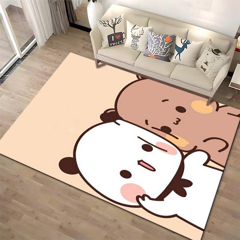 Cute Cartoon Panda and Bear Illustration On Soft Beige Background Carpet Design Suitable for Use As an Anti-slip1 For1room and Bedroom Sofas