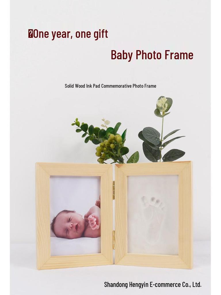 Baby's First Month Wooden Hand & Footprint Clay Frame with Photo Space