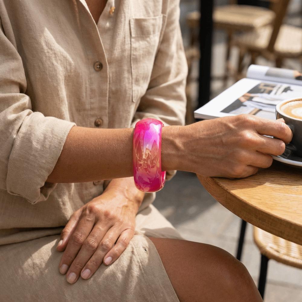 Punk Hip Hop Laser Bracelets Transparent Chunky Bangles Trendy Colorful Resin Bangles Gifts