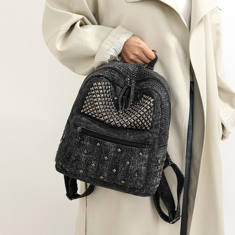 Denim Backpack Punk Rivet Backpack