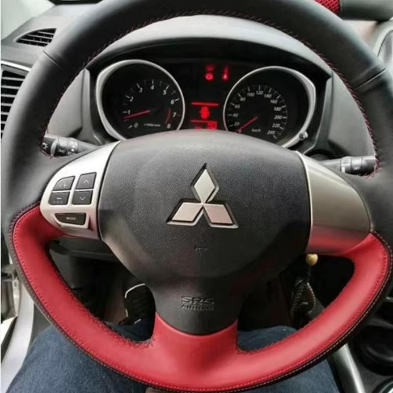 For Mitsubishi Outlander Lancer X 10 2007-2015 ASX 2010-2013 Hand-stitched black brown  Leather Car steering wheel Cover