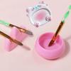 3 Piece Acrylic Manicure Brush Holder Set with Nail Polish Cleaning Cup and Gel Blending Palette, Cute Pink and Blue Gel Blending Palette