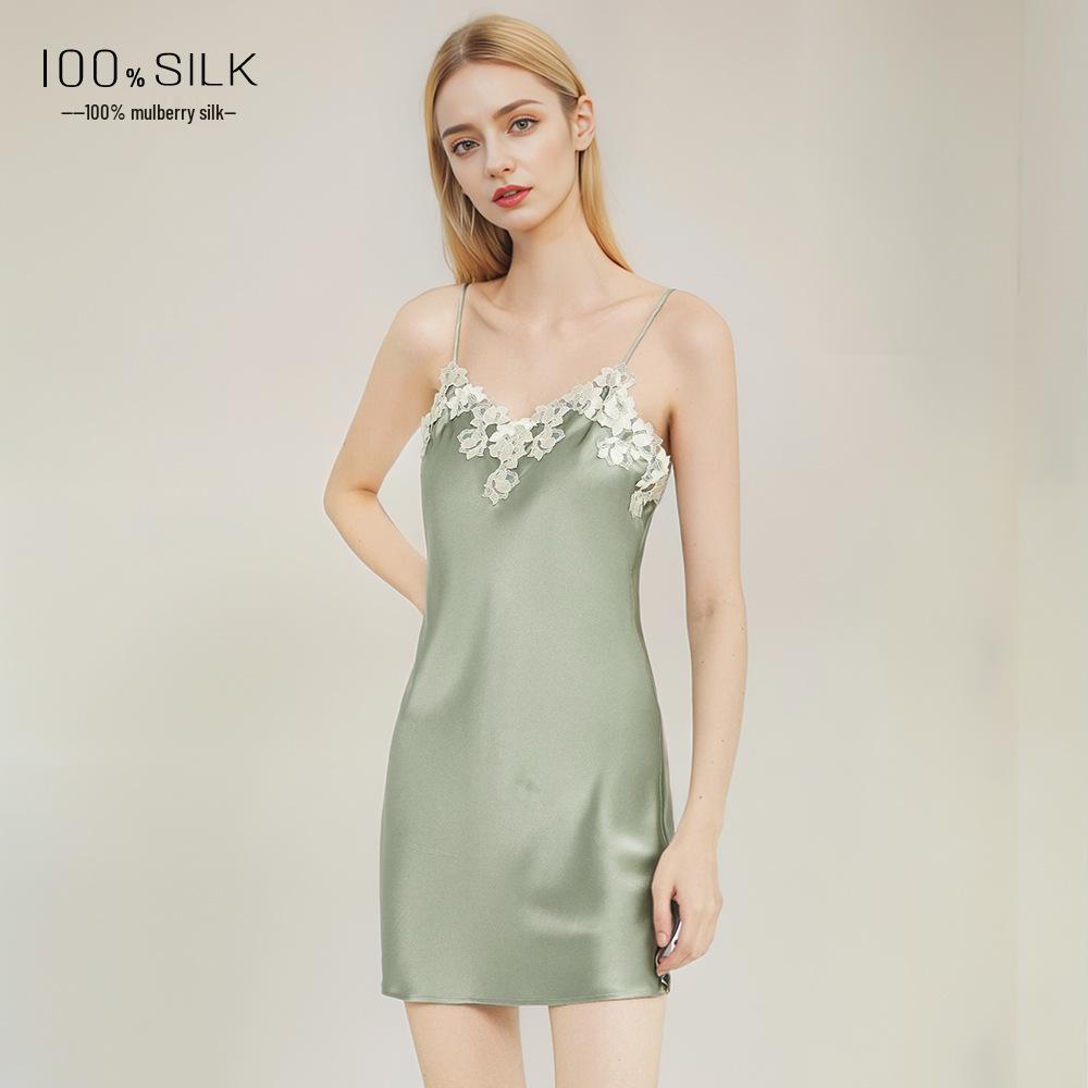 Cross 19 Momme Heavy Silk Women s Nightgown & Robe - 100% Mulberry Silk for Spring & Autumn Strap Dress - L (50-57.5 kg)