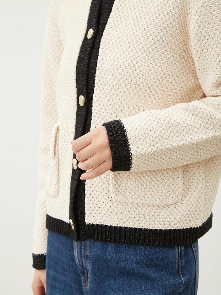 Mira Owen Knit Cardigan with Flap Pockets and Gold 09WND251904IVR0 Buttons,