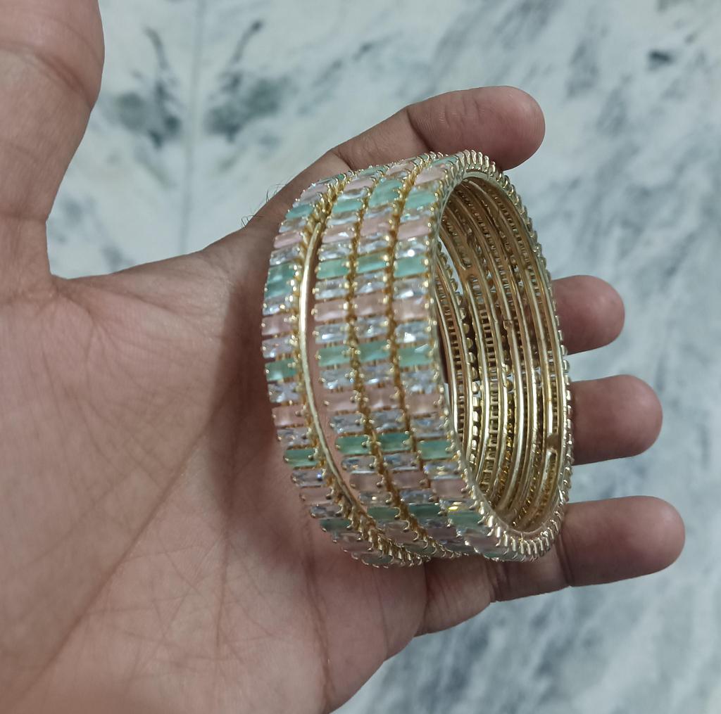 Multicolor Stones Gold Plated Indian Bangle Set