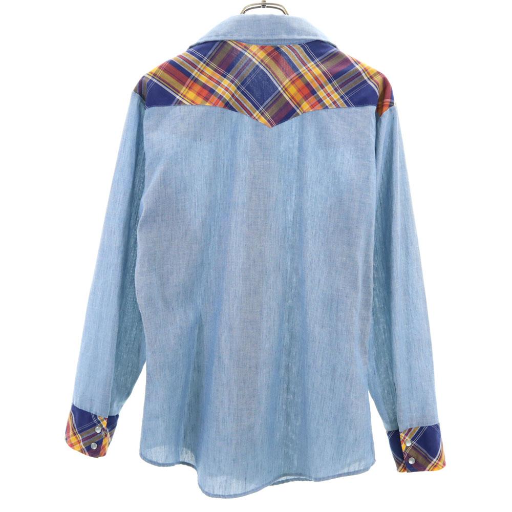 Sears 70s Vintage Check Pattern Switching Long Sleeve Western Shirt M Men's Used