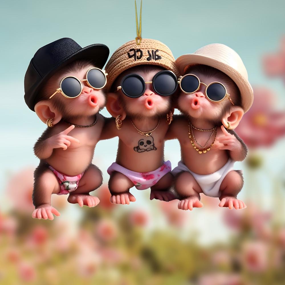 Acryl-Anhänger süßer Hip-Hop-Affe, Hängedekoration, Weihnachtsanhänger 2D-Anhänger Auto-Innenausstattung Auto hängend, Rucksack-Schlüsselanhänger-Anhänger Geschenk