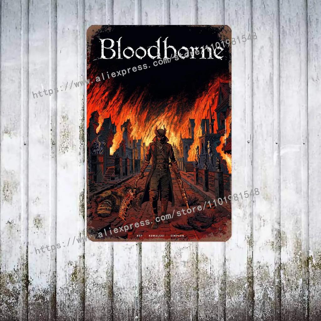 Bloodborne Video Game Metal Decor Poster Vintage Tin Sign Metal Sign Decorative Plaque for Pub Bar Man Cave Club Wall Decoration