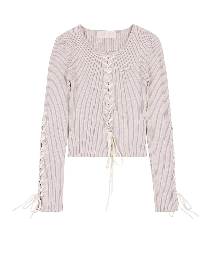 DELICCENT Lace-Up Slim Fit Pullover [Light Gray]