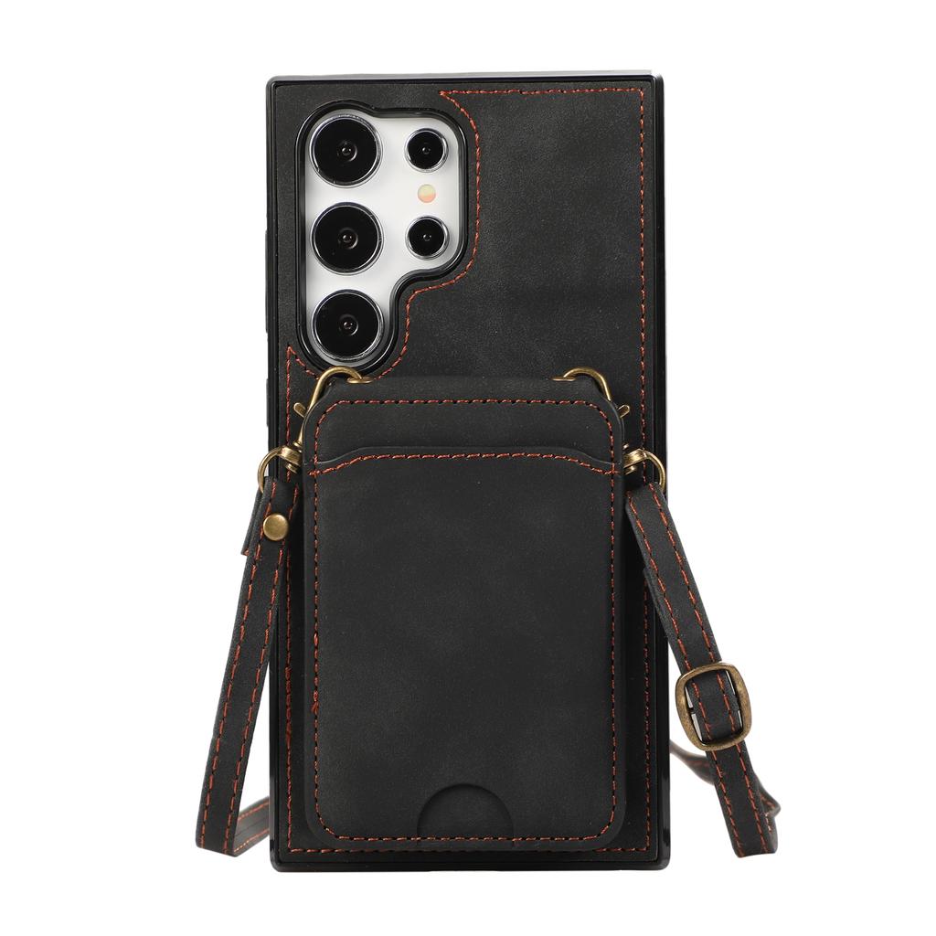 Shoulder Straps Vertical Card Solt Wallet Leather Case For Samsung Galaxy S24 Ultra S23 Plus S22 A55 A15 A25 A35 Crossbody Cover