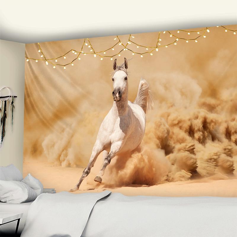 Wandteppich mit Sporen, Pferd im Galopp, chinesische Tuschemalerei, Hippie-Natur, Bohemian-Schlafsaal-Studio-Dekor