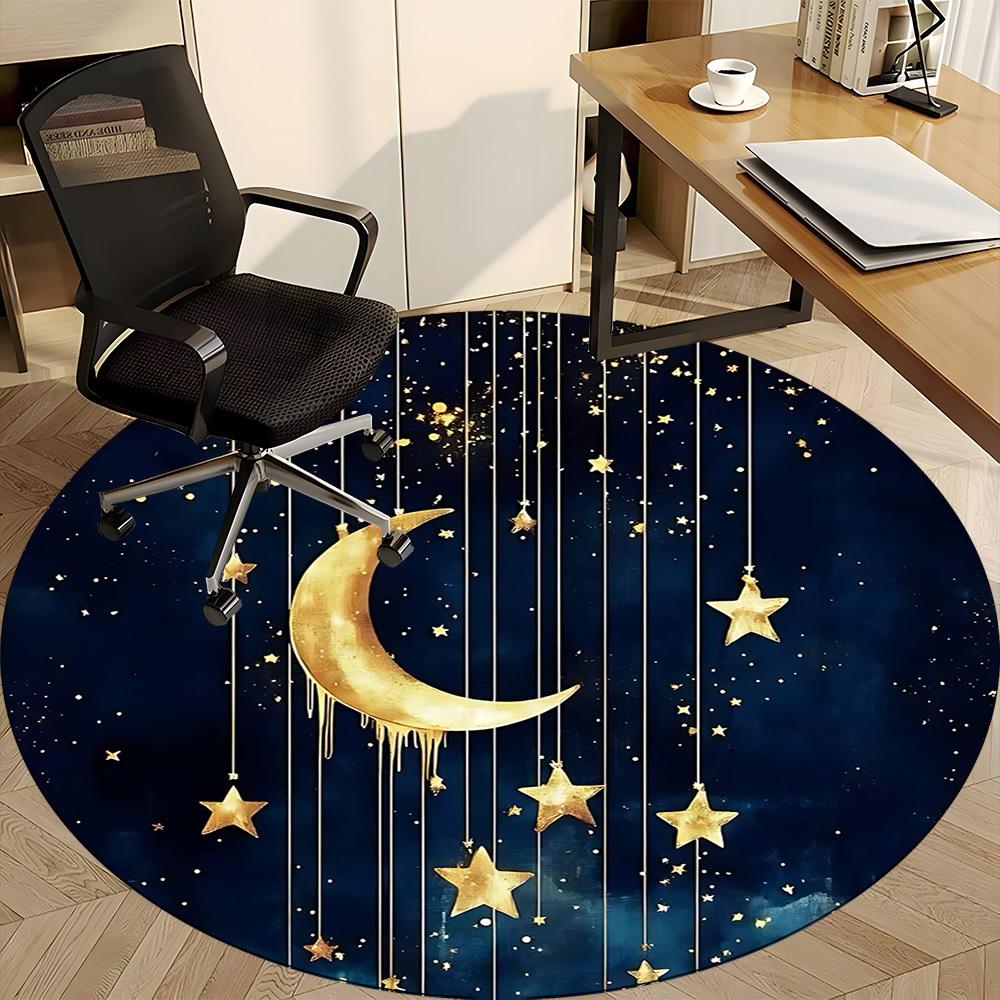 1PC Moon Stars Office Round Area Rug, Mat Suitable For Office, Under Office Chairs Bedroom Living Room Home Decor, Room Deco