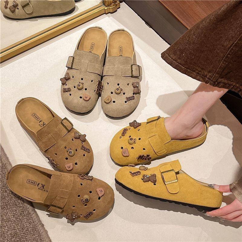 Retro thick-soled cartoon cute bag head outer wear spring and summer new casual pedal hole slippers