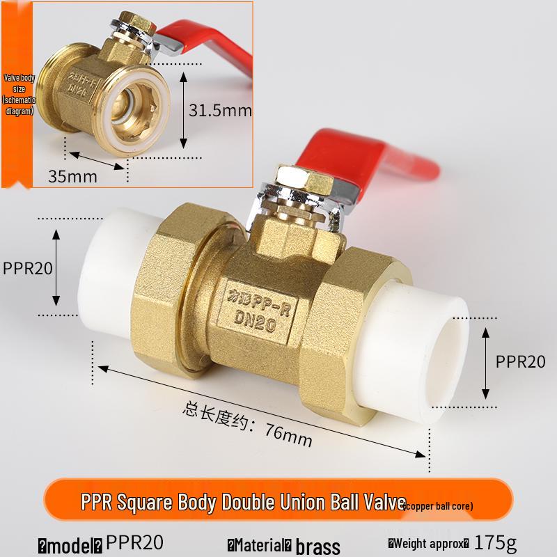 Yanghang PPR Doppelverschraubung Kupferkugelhahn, Wasserrohrfittings Verbinder, Heißschmelz 20 Schalter, 6-Punkt, 25mm Ventil.