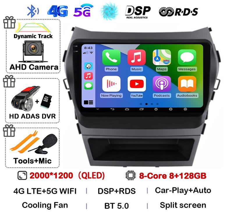 Android 14 Auto Carplay Car Radio For Hyundai Santa Fe 3 Ix45 2013 2014 2015 2016 2017 GPS Stereo Multimedia Player 360 Camera