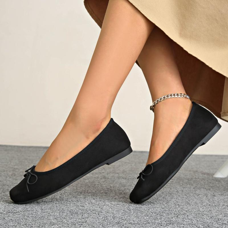 2026 New Fashion Soft Suede Ballet Shoes Flat South Korean Square Top Single Shoes Pregnant Women's Large Casual Women's Shoes