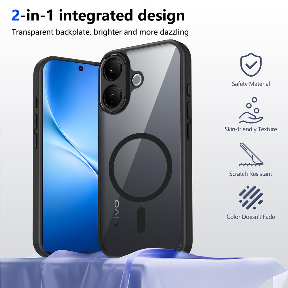 KEYSION Transparent Magnetic Phone Case for VIVO V60 Lite 5G Soft Silicone+PC HD Clear Shockproof Back Cover for IQOO Z10R 5G