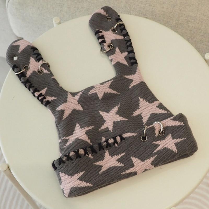 Lovely Bunnies Ear Knitted Hat Star Pattern Winter Hat Outdoor Softable Warm Hat for Winter Warmth