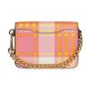 COACH POPPY 21 color block plaid chain coated canvas and leather crossbody bag small size women's toffee pink with gold zipper