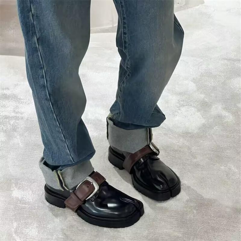 Women Autumn Ankle for Woman's Round Toe Lace up Thick Belt Buckle Ladies Split Square Heels Casual for Adult Women