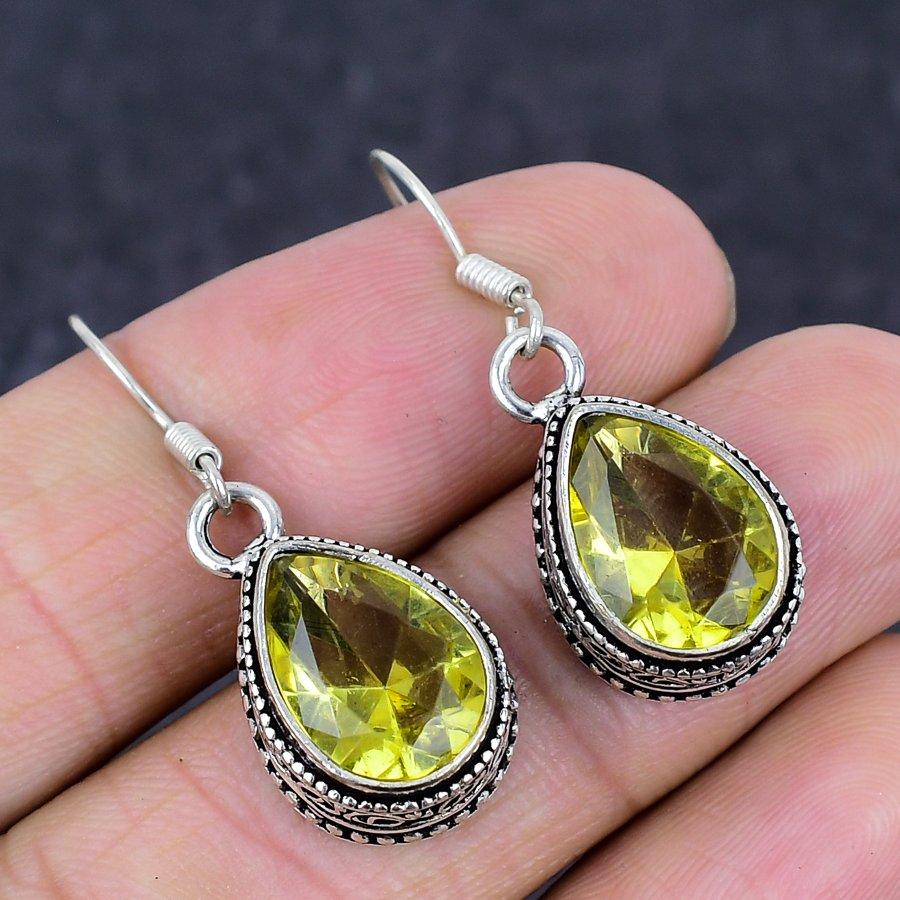 Natural Citrine Gemstone Handmade 925 Sterling Silver Jewelry Earring 1.38" b2s83