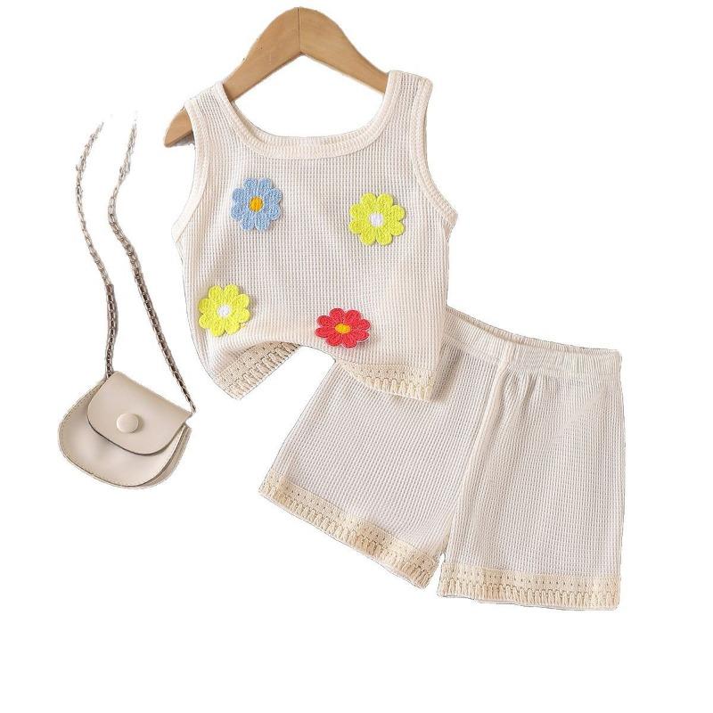 4-7J Kinderbekleidung Kinder Baby Hosenanzug Mädchen Sportshorts Anzug Freizeit Zweiteiler Ärmellos + Shorts Anzug