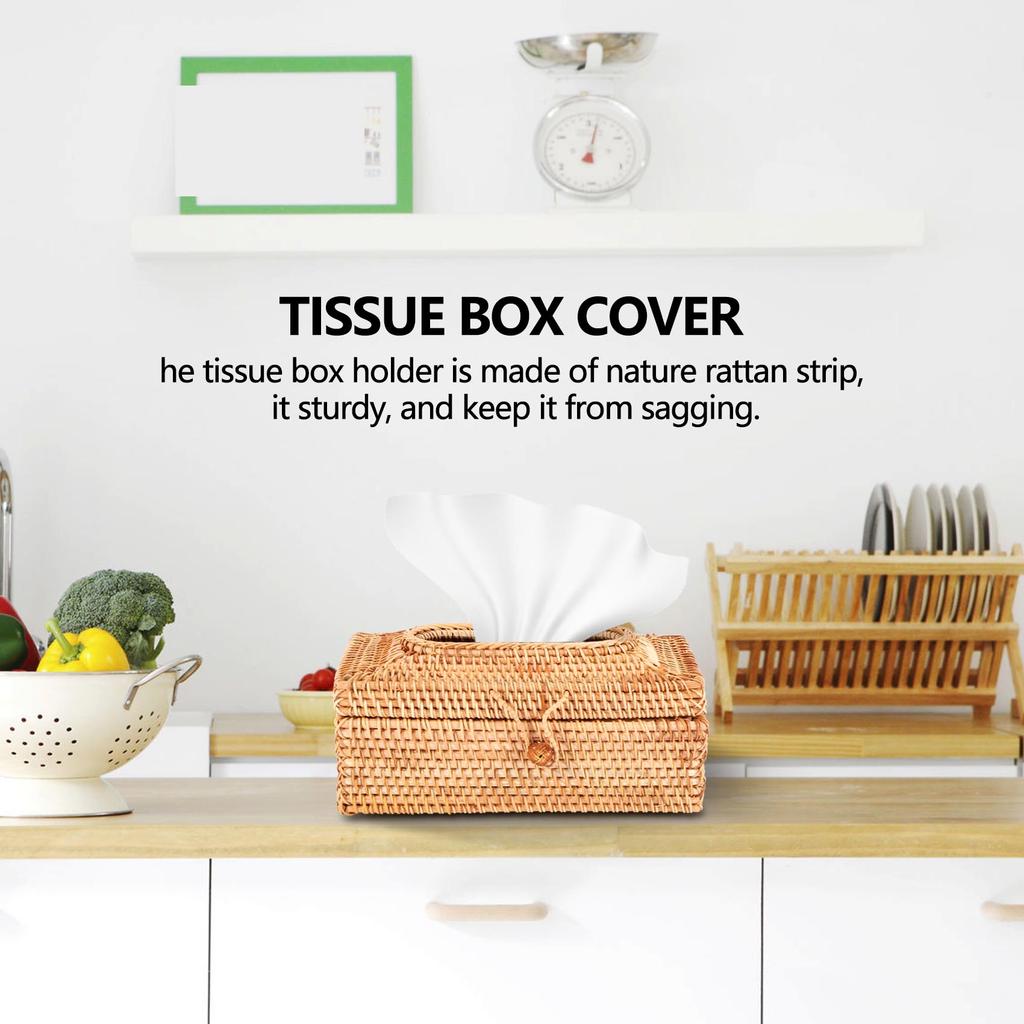BHBL Paper Rack Rattan Tissue Box Elegant Home Decoration Handmade Desktop Tissue Container Napkin Storage Case