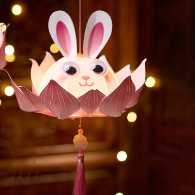 DIY Material Bag Mid-Autumn Festival Lantern DIY Glowing Lotus Flower Shape Handheld Rabbit Lantern Handmade Luminous