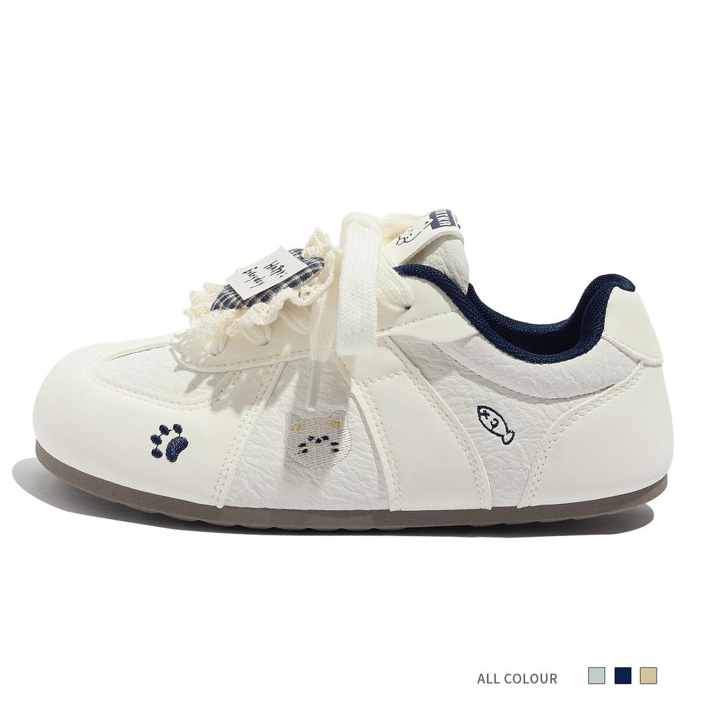 Cute embroidered cat cat casual lace-up women's spring new high-value flat-bottomed German training shoes